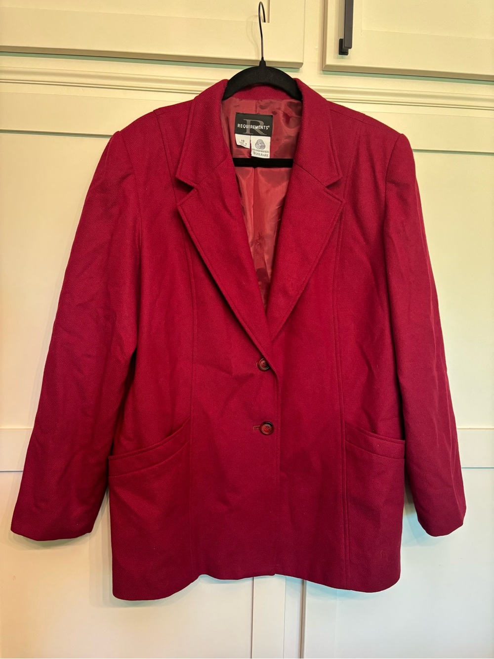 Vintage Requirements Wool Wine Red Blazer Jacket Business Office Woolmark Sz 18